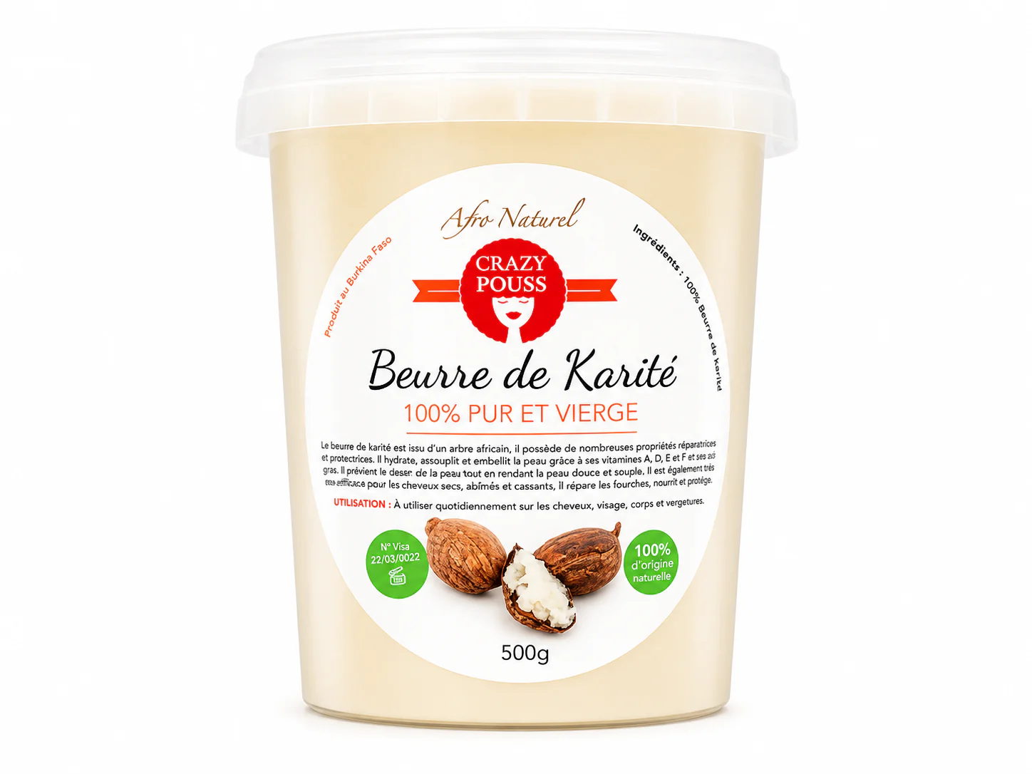 Beurre de Karité 100% PUR 500g - CRAZY POUSS