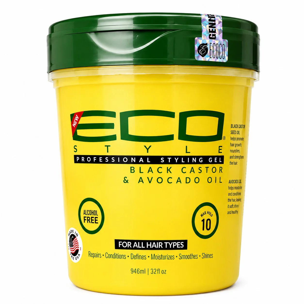 Gel Coiffant BLACK CASTOR & AVOCADO OIL 946ml - ECO STYLER
