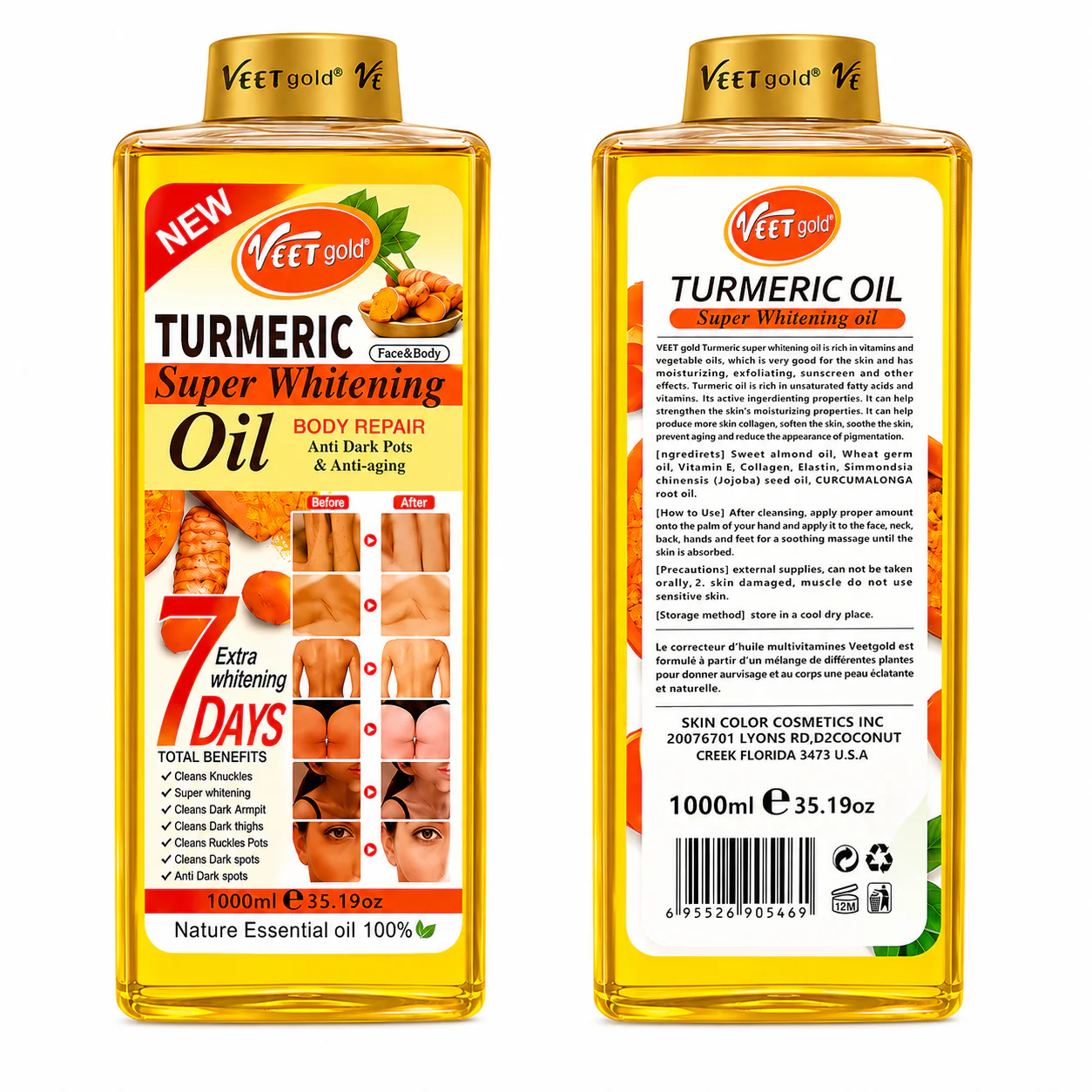 Huile Eclaircissante Turmeric SUPER WHITENING OIL 1000ml - VEET GOLD